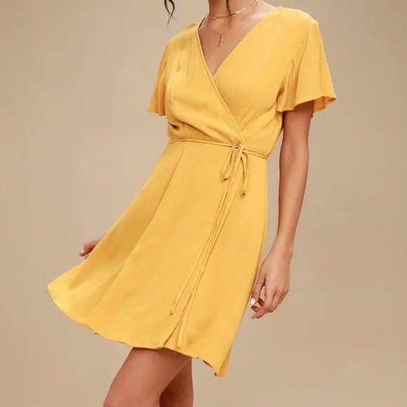 Lulus | Dresses | Harbor Point Mustard Yellow Wrap Dress | Poshmark